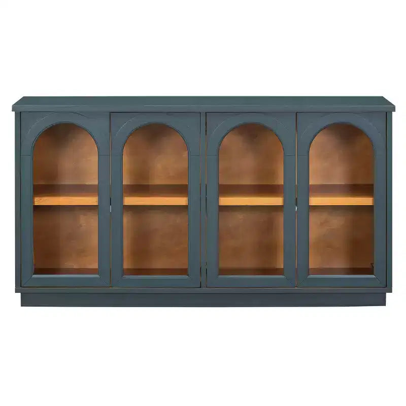Credenza Madia Moderna con Ante in Vetro ad Arco, Mobile TV con Ripiano Regolabile, Sistema Push-to-Open