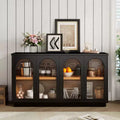 Credenza Madia Moderna con Ante in Vetro ad Arco, Mobile TV con Ripiano Regolabile, Sistema Push-to-Open