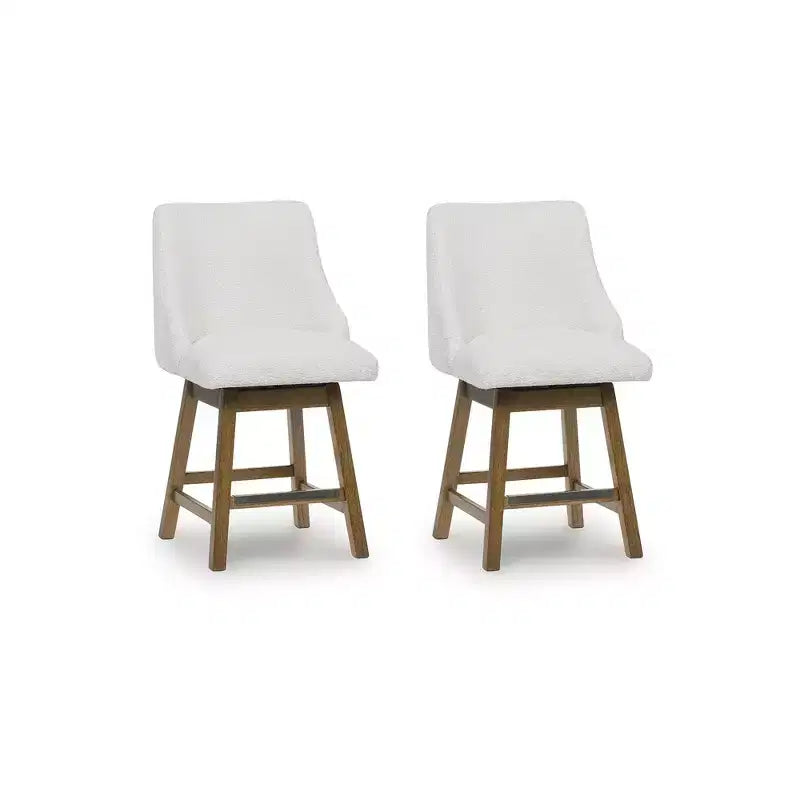 Signature Design by Ashley Cabalynn Counter Height Upholstered Swivel Barstools, Set of 2, Light Brown Frame with Cushioned Oatmeal Seat
