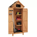 COZONY 70 Waterproof Wooden Storage Shed with 3 Shelves & Lockable Door, Vertical Garden Tool Cabinet for Patio & Yard