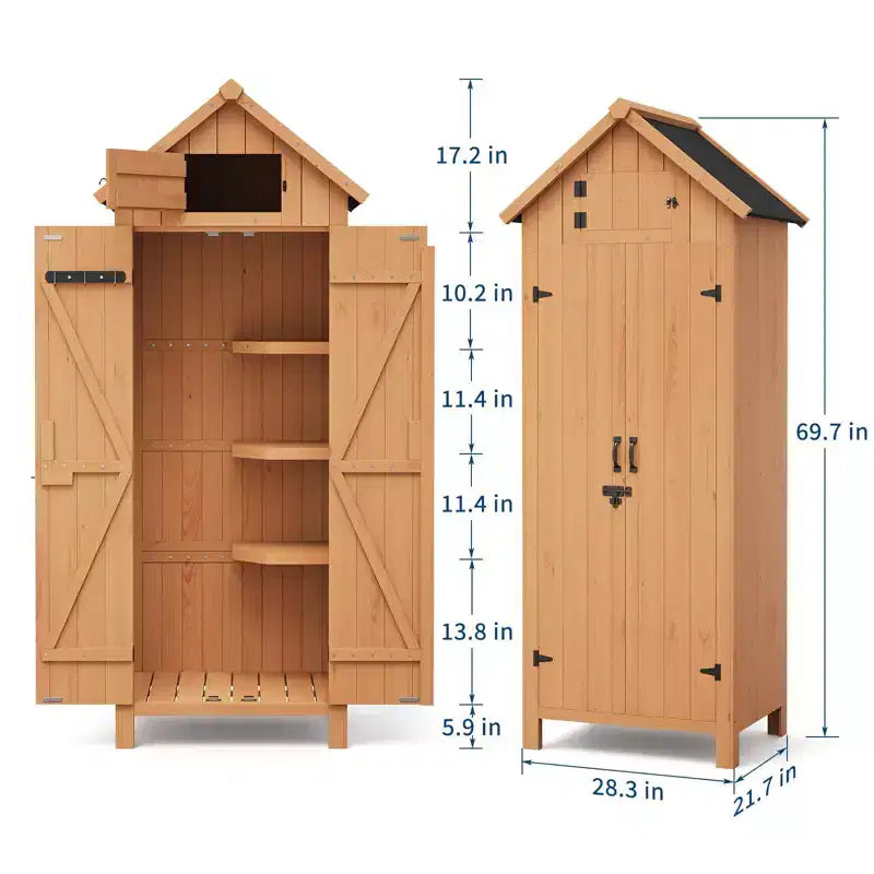 Capanno da Giardino Verticale Impermeabile da 70" con 3 Ripiani e Anta Lucchettabile, Armadio Portautensili da Esterno per Patio e Giardino