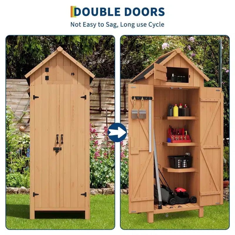 Capanno da Giardino Verticale Impermeabile da 70" con 3 Ripiani e Anta Lucchettabile, Armadio Portautensili da Esterno per Patio e Giardino