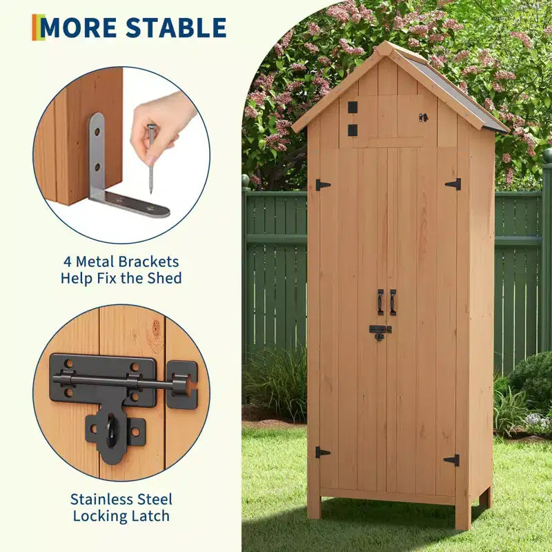 Capanno da Giardino Verticale Impermeabile da 70" con 3 Ripiani e Anta Lucchettabile, Armadio Portautensili da Esterno per Patio e Giardino