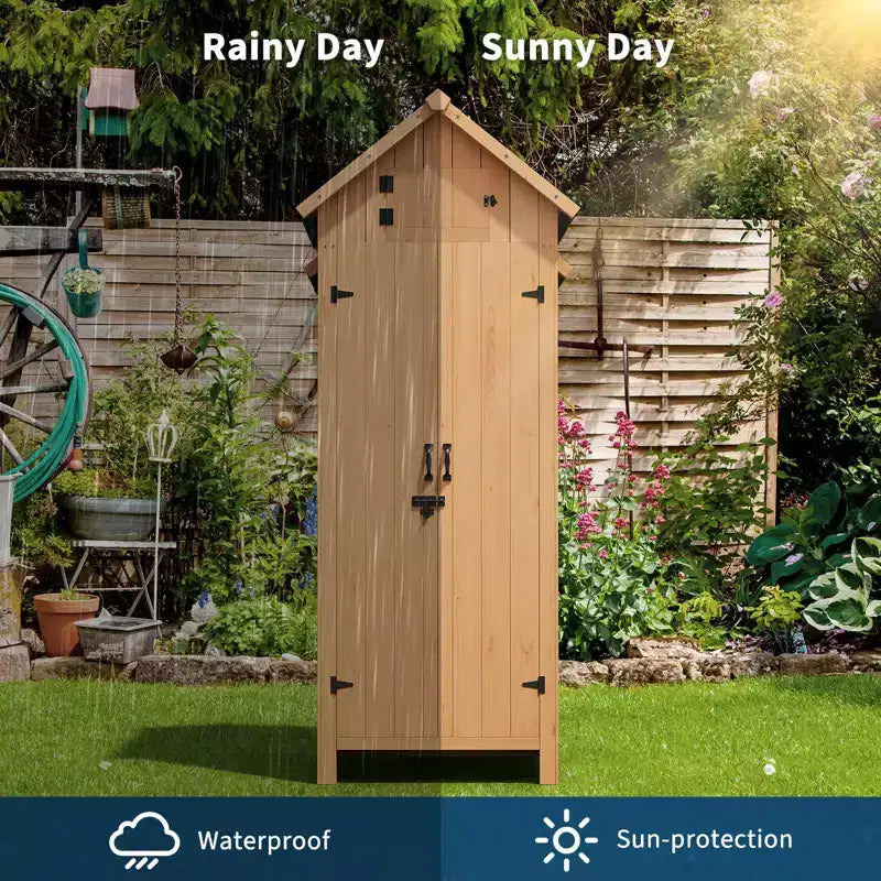 Capanno da Giardino Verticale Impermeabile da 70" con 3 Ripiani e Anta Lucchettabile, Armadio Portautensili da Esterno per Patio e Giardino