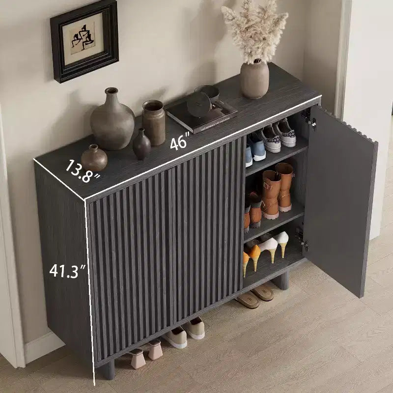 Scarpiera con anta a coste, porta scarpe a 5 ripiani con 4 ripiani regolabili, panca rustica da ingresso per corridoio