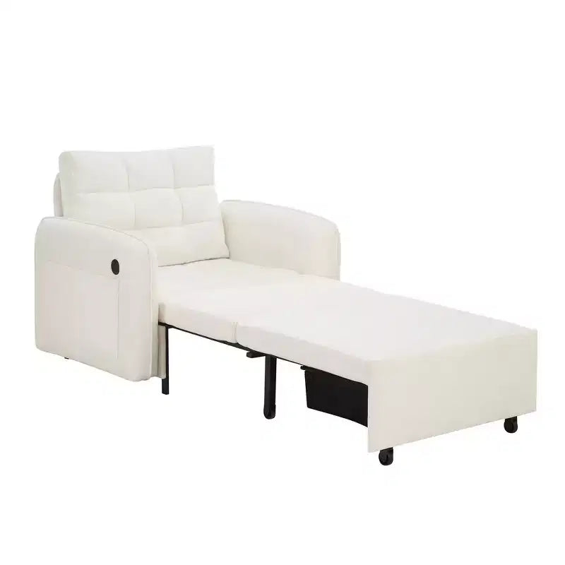 Poltrona Letto Whisen 3 in 1, Divano Letto Estraibile 80 Extra Lungo, Divano Letto Singolo in ciniglia con Tasche portaoggetti