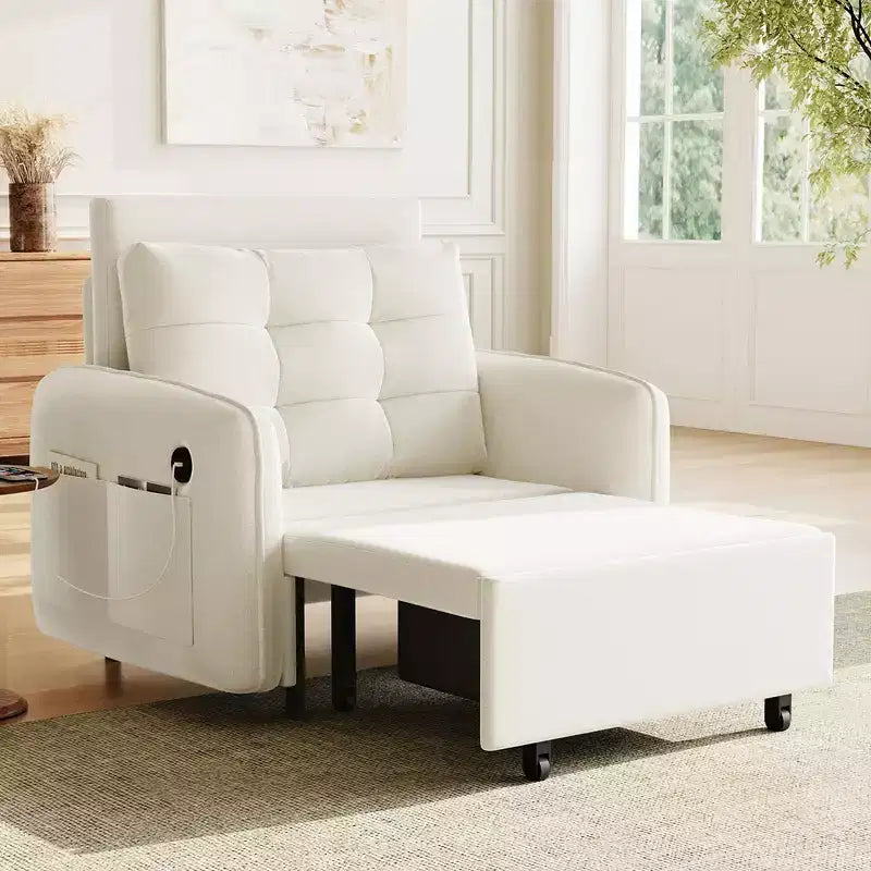 Poltrona Letto Whisen 3 in 1, Divano Letto Estraibile 80 Extra Lungo, Divano Letto Singolo in ciniglia con Tasche portaoggetti