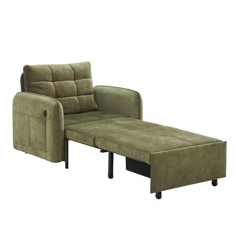 Poltrona Letto Whisen 3 in 1, Divano Letto Estraibile 80 Extra Lungo, Divano Letto Singolo in ciniglia con Tasche portaoggetti