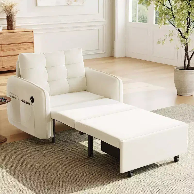 Poltrona Letto Whisen 3 in 1, Divano Letto Estraibile 80 Extra Lungo, Divano Letto Singolo in ciniglia con Tasche portaoggetti