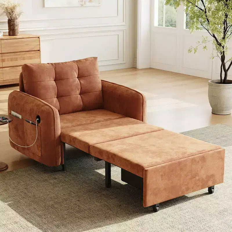 Poltrona Letto Whisen 3 in 1, Divano Letto Estraibile 80 Extra Lungo, Divano Letto Singolo in ciniglia con Tasche portaoggetti