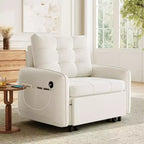 Whisen 3-in-1 Sleeper Chair Bed, 80 Extra Long Pull Out Sleeping Lounge, Chenille Single Sofa Bed with Storage Pockets