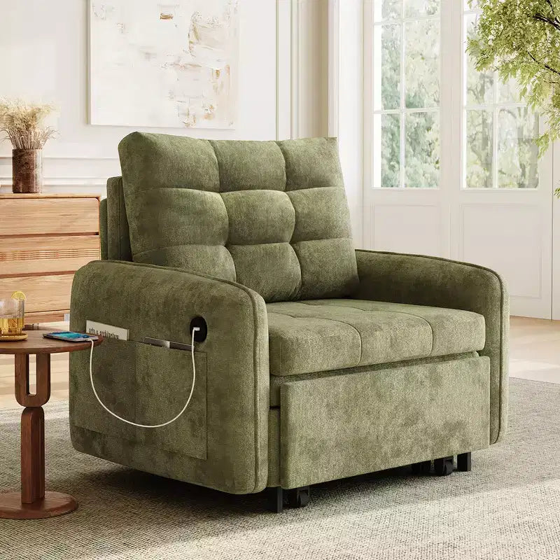 Poltrona Letto Whisen 3 in 1, Divano Letto Estraibile 80 Extra Lungo, Divano Letto Singolo in ciniglia con Tasche portaoggetti