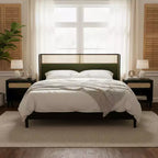 Christopher Knight Home Megan Contemporary Wooden Bed Frame with Rattan Upholstered Headboard