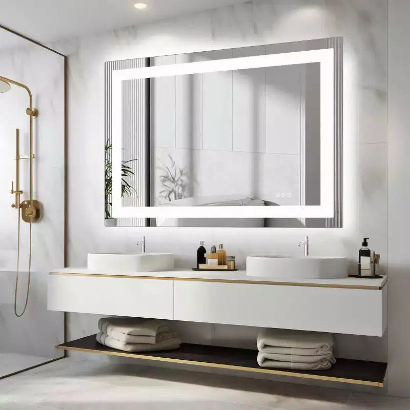 Specchio da bagno a LED antiappannamento MAYEERTY, doppia sorgente luminosa con tre modalità di illuminazione
