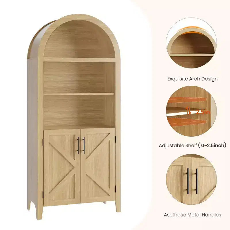Libreria ad Arco con Ante, Scaffale Moderno a 5 Ripiani con Mobile Contenitore, Scaffale a Giorno per Soggiorno e Ufficio
