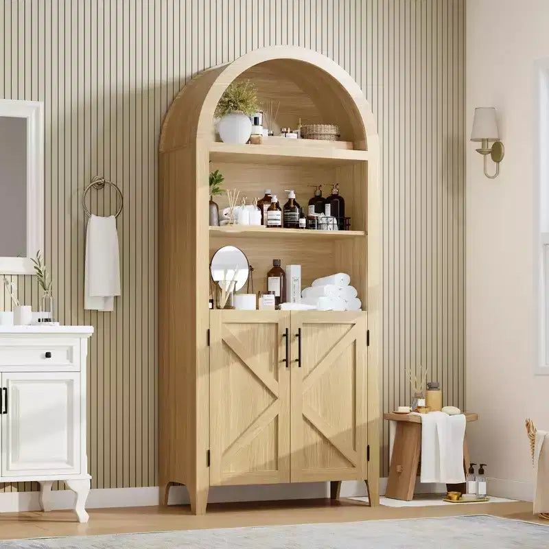 Libreria ad Arco con Ante, Scaffale Moderno a 5 Ripiani con Mobile Contenitore, Scaffale a Giorno per Soggiorno e Ufficio