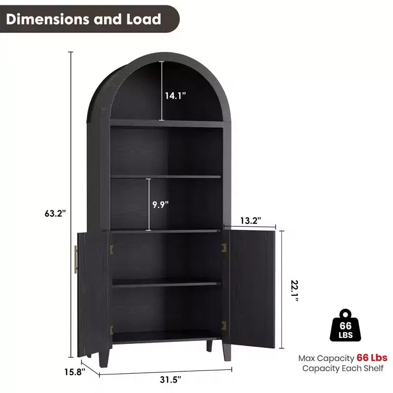 Libreria ad Arco con Ante, Scaffale Moderno a 5 Ripiani con Mobile Contenitore, Scaffale a Giorno per Soggiorno e Ufficio