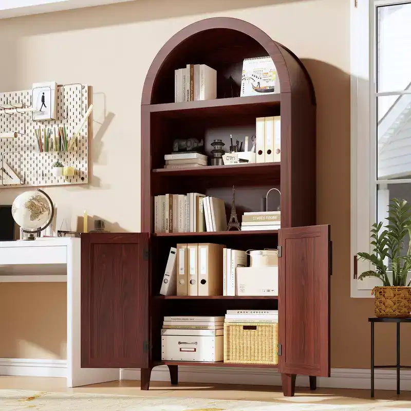 Libreria ad Arco con Ante, Scaffale Moderno a 5 Ripiani con Mobile Contenitore, Scaffale a Giorno per Soggiorno e Ufficio