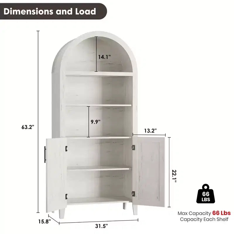 Libreria ad Arco con Ante, Scaffale Moderno a 5 Ripiani con Mobile Contenitore, Scaffale a Giorno per Soggiorno e Ufficio
