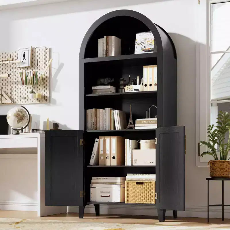 Libreria ad Arco con Ante, Scaffale Moderno a 5 Ripiani con Mobile Contenitore, Scaffale a Giorno per Soggiorno e Ufficio