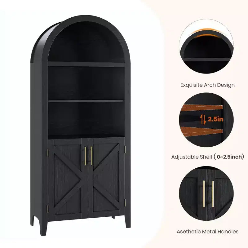 Libreria ad Arco con Ante, Scaffale Moderno a 5 Ripiani con Mobile Contenitore, Scaffale a Giorno per Soggiorno e Ufficio