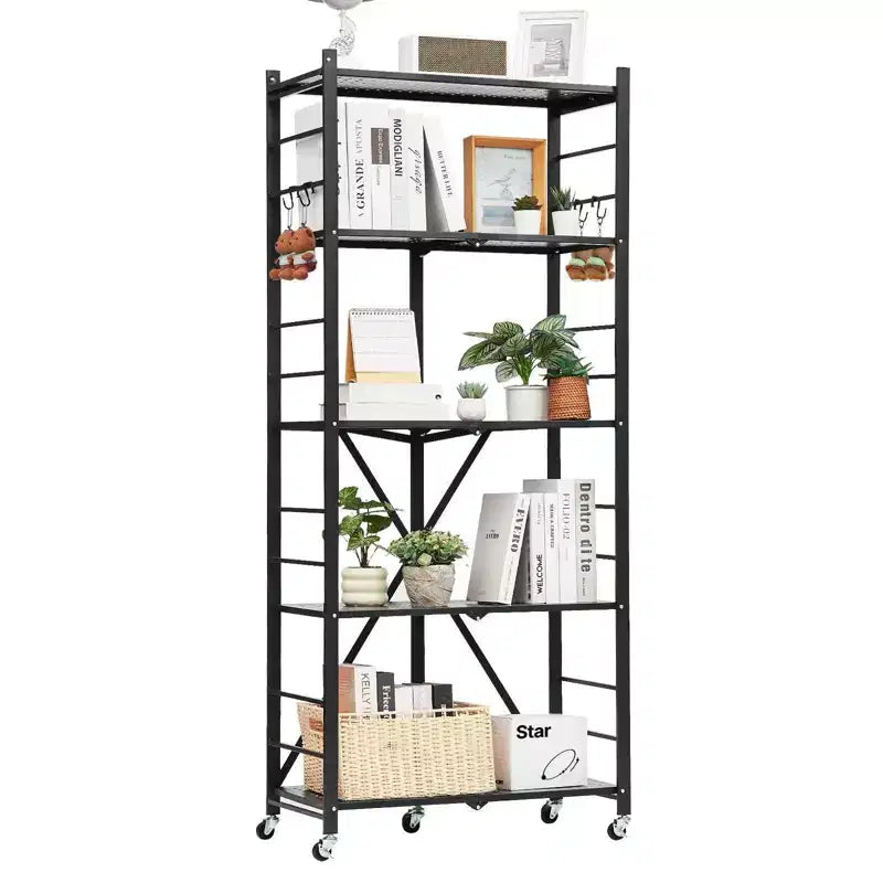 Scaffale portaoggetti pieghevole a 5 ripiani con ruote 71 x 33 x 167,5 cm in metallo