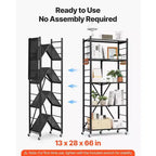 Scaffale portaoggetti pieghevole a 5 ripiani con ruote 71 x 33 x 167,5 cm in metallo