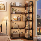 Scaffale angolare a 5 ripiani, libreria alta a L da 183 cm, organizer e contenitore, libreria moderna per camera da letto, soggiorno e ufficio