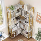 Scaffale angolare a 5 ripiani, libreria alta a L da 183 cm, organizer e contenitore, libreria moderna per camera da letto, soggiorno e ufficio