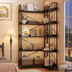 Scaffale angolare a 5 ripiani, libreria alta a L da 183 cm, organizer e contenitore, libreria moderna per camera da letto, soggiorno e ufficio