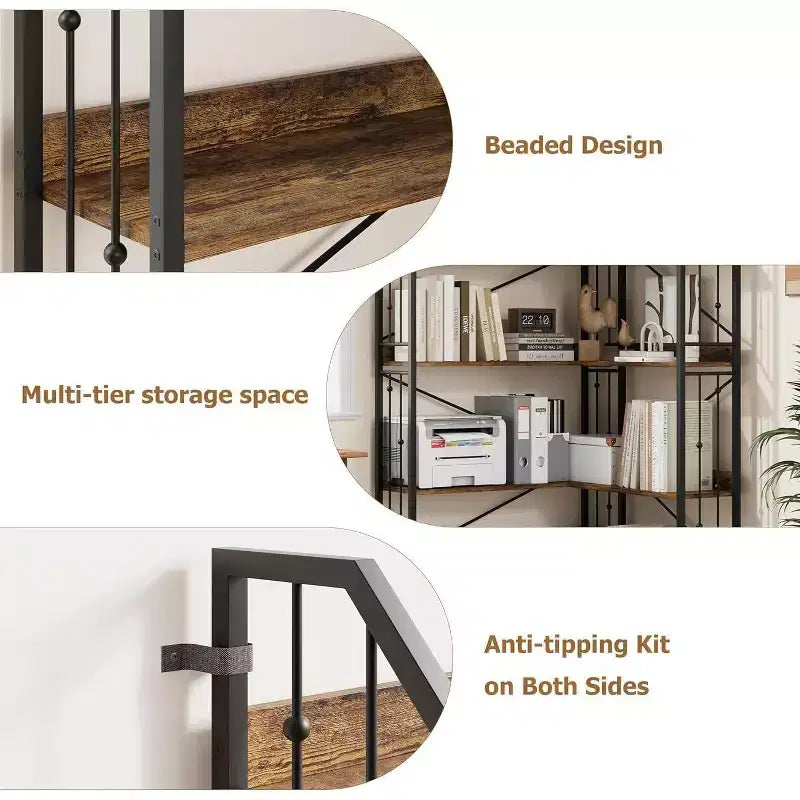 Scaffale angolare a 5 ripiani, libreria alta a L da 183 cm, organizer e contenitore, libreria moderna per camera da letto, soggiorno e ufficio