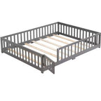 Letto a pavimento Queen Size con porta e recinzione, letto Montessori con spondine e doghe, struttura letto a piattaforma in legno per bambine e bambini