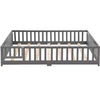 Letto a pavimento Queen Size con porta e recinzione, letto Montessori con spondine e doghe, struttura letto a piattaforma in legno per bambine e bambini