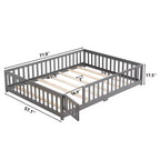 Letto a pavimento Queen Size con porta e recinzione, letto Montessori con spondine e doghe, struttura letto a piattaforma in legno per bambine e bambini