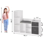 Libreria per bambini in legno, Libreria a 5 scomparti con scatole portaoggetti, Scaffale organizer per cameretta, stanza dei giochi, camera da letto, Bianco