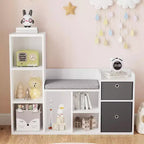 Libreria per bambini in legno, Libreria a 5 scomparti con scatole portaoggetti, Scaffale organizer per cameretta, stanza dei giochi, camera da letto, Bianco