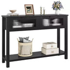 Entryway Table, Wood Console Table with 2 Glass Drawers, 2 Tier Sofa Table with Storage for Living Room, Foyer Tables for Entryway-Black