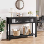 Tavolino da Ingresso, Consolle in Legno con 2 Cassetti in Vetro, Tavolino da Divano a 2 Livelli con Contenitore per Soggiorno, Tavoli per Foyer da Ingresso - Nero