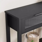 Tavolino da Ingresso, Consolle in Legno con 2 Cassetti in Vetro, Tavolino da Divano a 2 Livelli con Contenitore per Soggiorno, Tavoli per Foyer da Ingresso - Nero