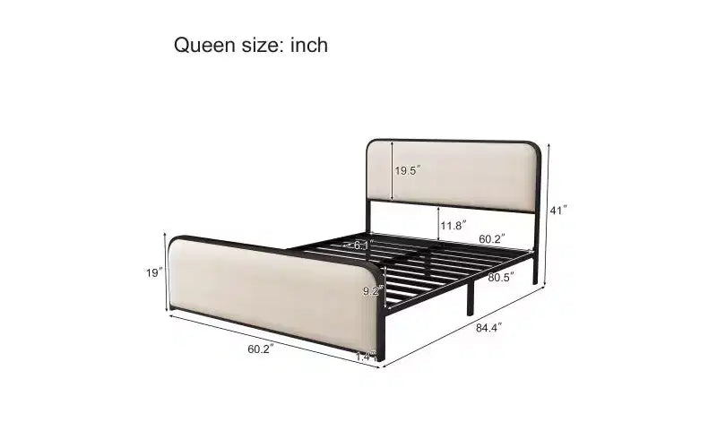 Telaio letto a piattaforma Queen Size con testiera e pediera curve imbottite, telaio letto in metallo resistente con spazio contenitore sotto il letto