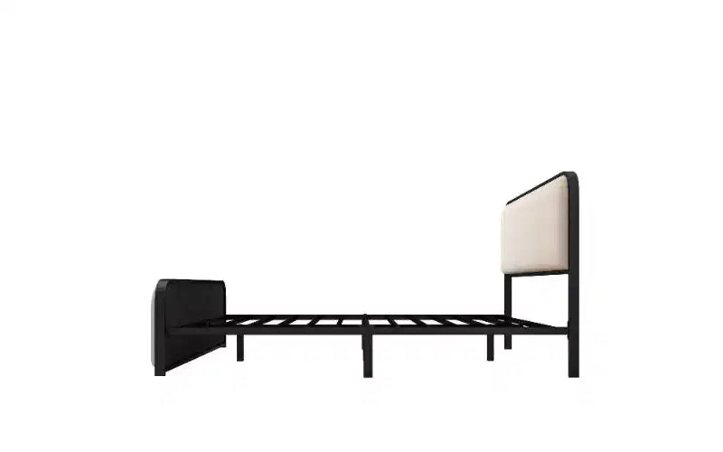 Telaio letto a piattaforma Queen Size con testiera e pediera curve imbottite, telaio letto in metallo resistente con spazio contenitore sotto il letto