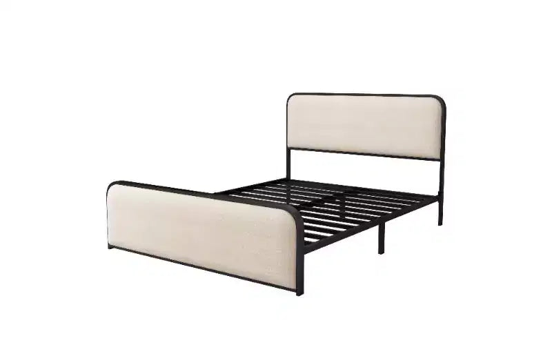 Telaio letto a piattaforma Queen Size con testiera e pediera curve imbottite, telaio letto in metallo resistente con spazio contenitore sotto il letto