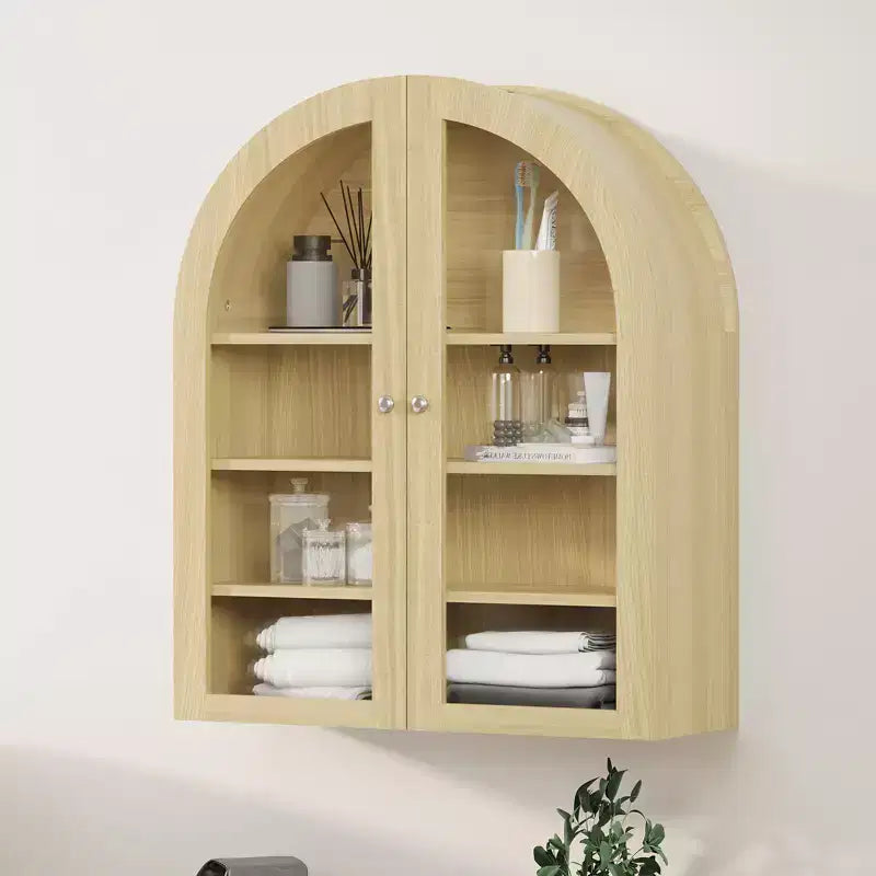Arched Bathroom Wall Cabinet, Farmhouse Wood Wall Mounted Medicine Storage Cabinet with Acrylic Doors and Adjustable Shelves for Kitchen Laundry Room