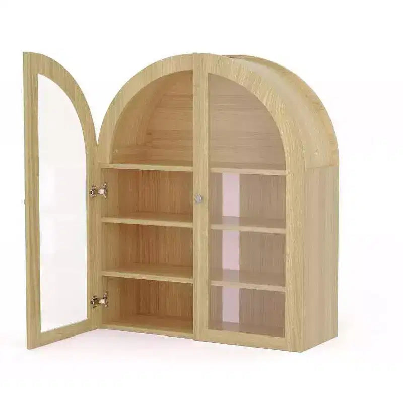 Armadietto da bagno a parete ad arco, mobiletto pensile da medicinali in legno stile rustico con ante in acrilico e ripiani regolabili per cucina e lavanderia