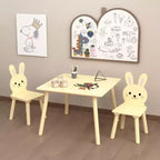 Set Tavolo e Sedie per Bambini con 2 Sedie a Coniglio, Tavolo da Attività in Legno per Bambini, Set da Studio e Gioco con Design Animale Carino per la Stanza dei Giochi