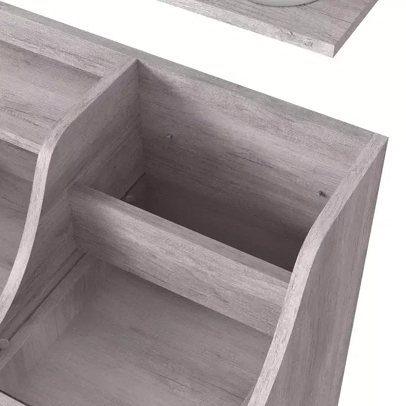 Toeletta da trucco contemporanea Peacemeld da 49" a 3 cassetti con piano in vetro bianco costiero: toeletta da camera da letto con ampio spazio di archiviazione