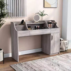 Toeletta da trucco contemporanea Peacemeld da 49" a 3 cassetti con piano in vetro bianco costiero: toeletta da camera da letto con ampio spazio di archiviazione
