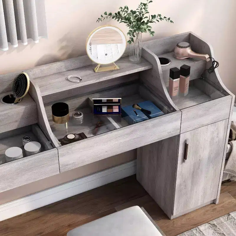 Toeletta da trucco contemporanea Peacemeld da 49" a 3 cassetti con piano in vetro bianco costiero: toeletta da camera da letto con ampio spazio di archiviazione