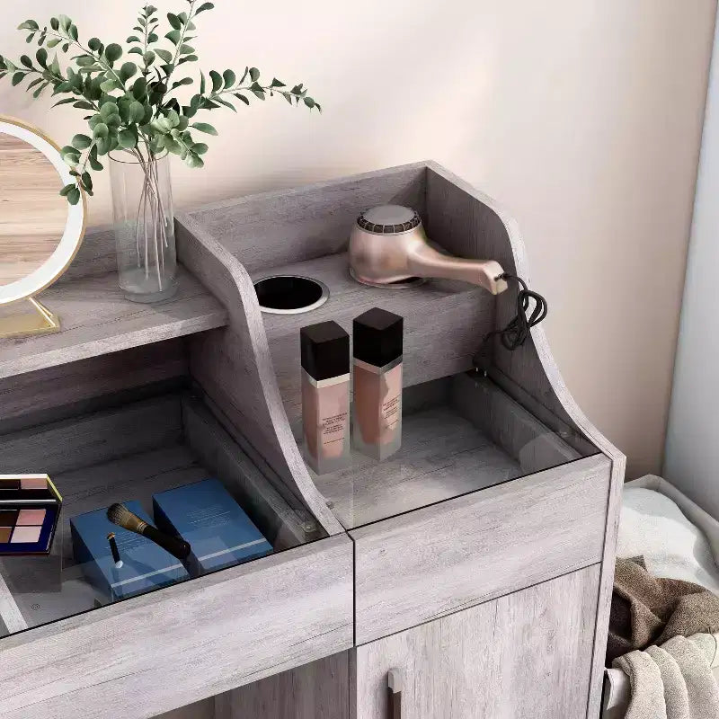 Toeletta da trucco contemporanea Peacemeld da 49" a 3 cassetti con piano in vetro bianco costiero: toeletta da camera da letto con ampio spazio di archiviazione