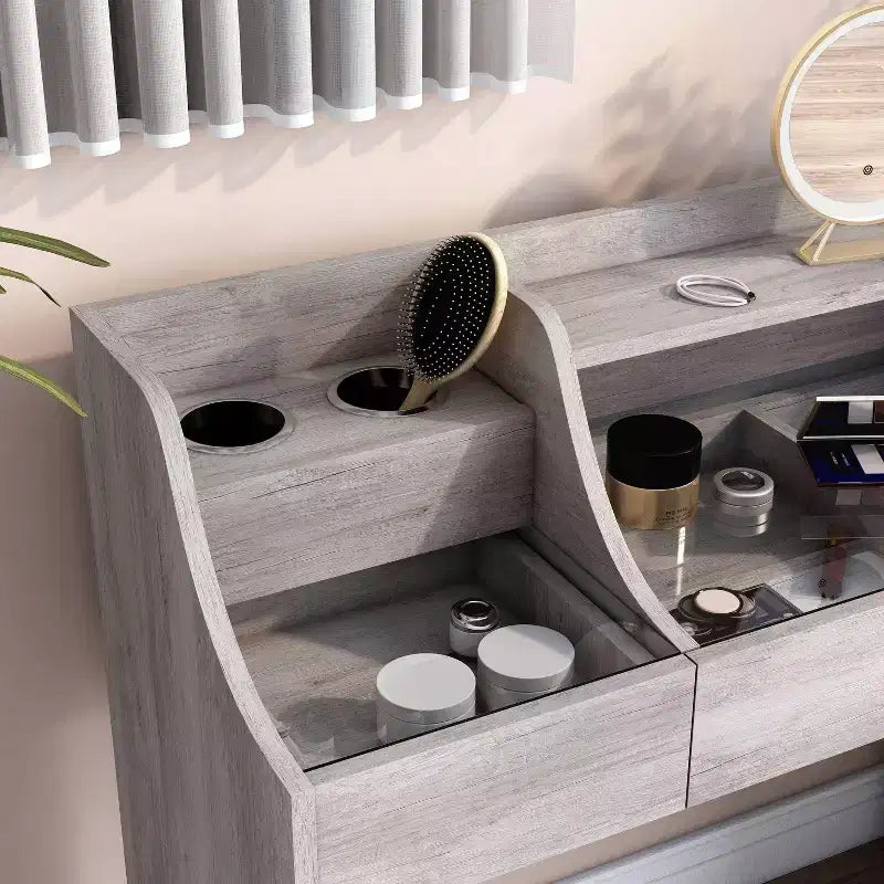 Toeletta da trucco contemporanea Peacemeld da 49" a 3 cassetti con piano in vetro bianco costiero: toeletta da camera da letto con ampio spazio di archiviazione